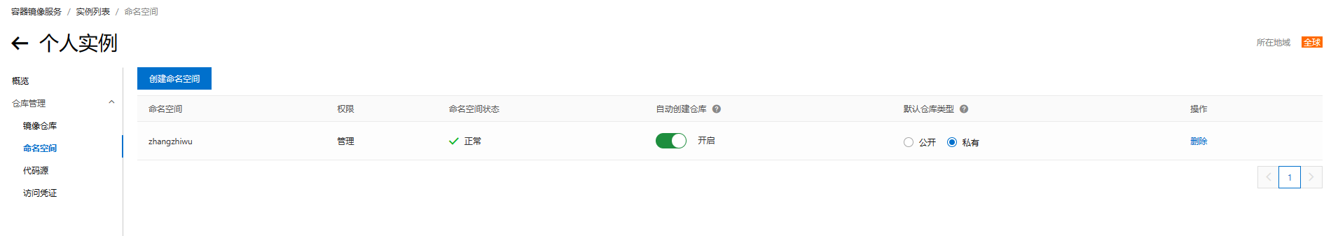 创建命名空间